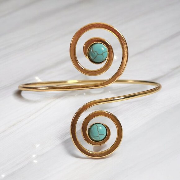Gold & Turquoise Spiral Armband - Picture 4 of 4